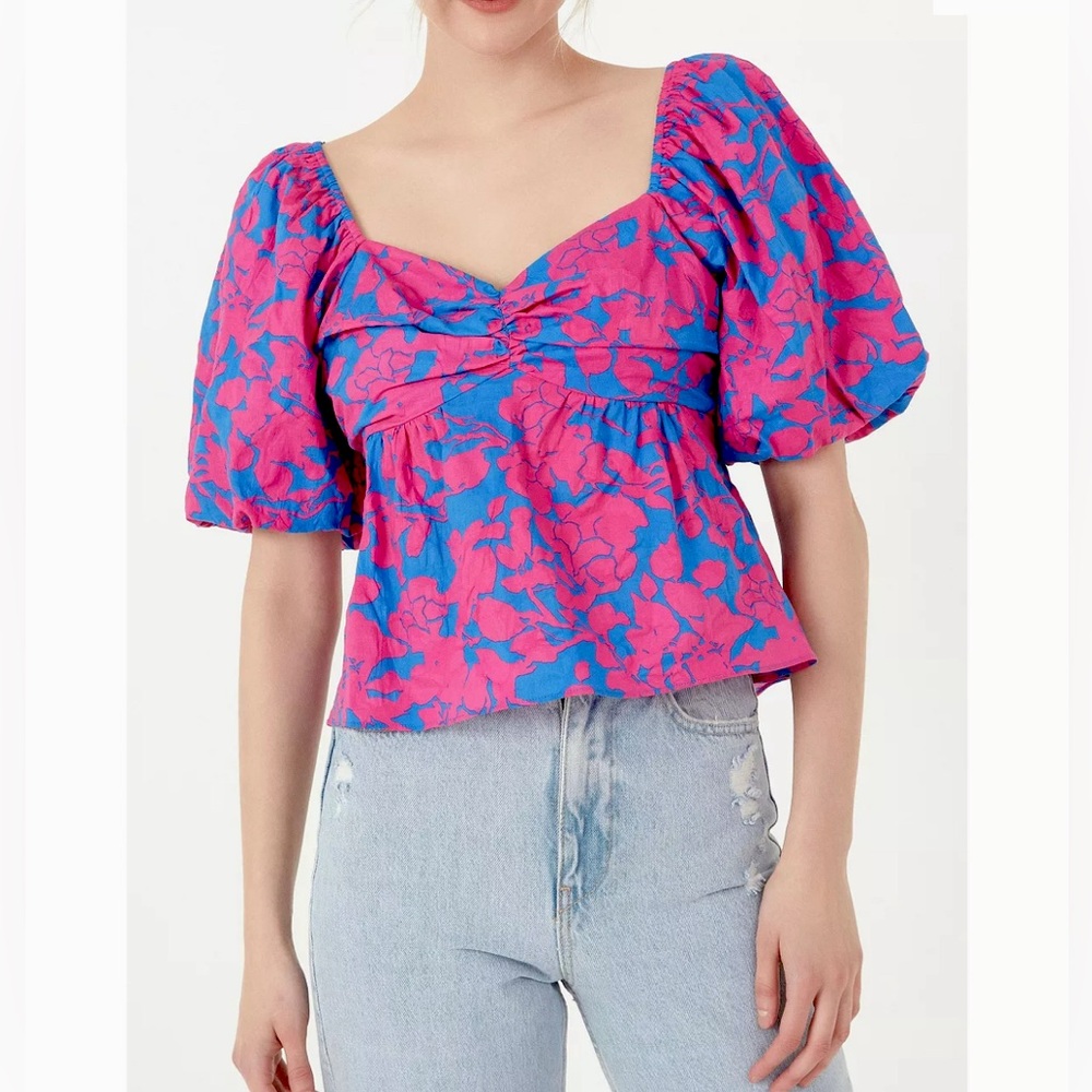 NWT Free The Roses Women's Floral Printed Bow Top